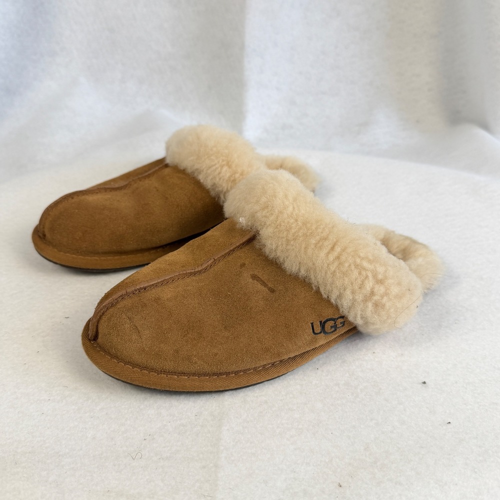 UGG Women Sheepskin Shearling Lined Slippers Slides Tan Size 6 EU 37 - Picture 2 of 11